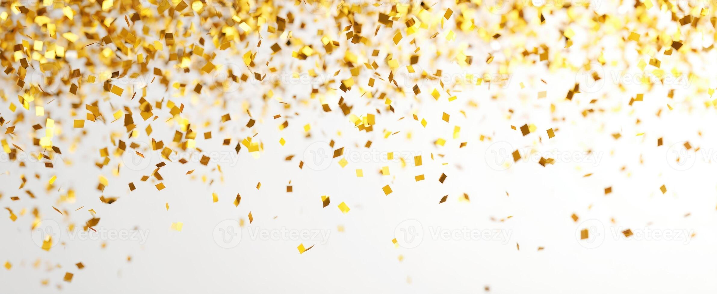 The vibrant gold glitter cascading on a bright light background photo