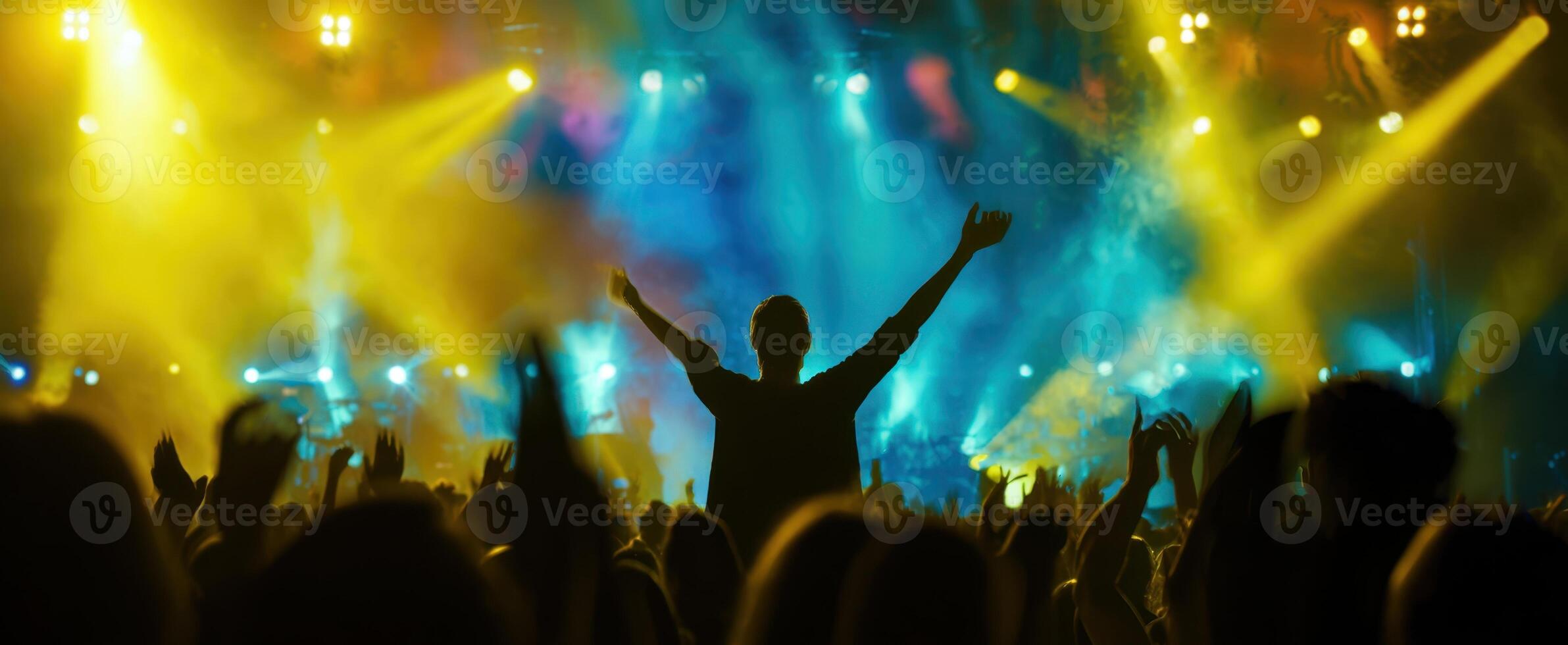 The vibrant concert atmosphere with an enthusiastic crowd enjoying the performance. photo