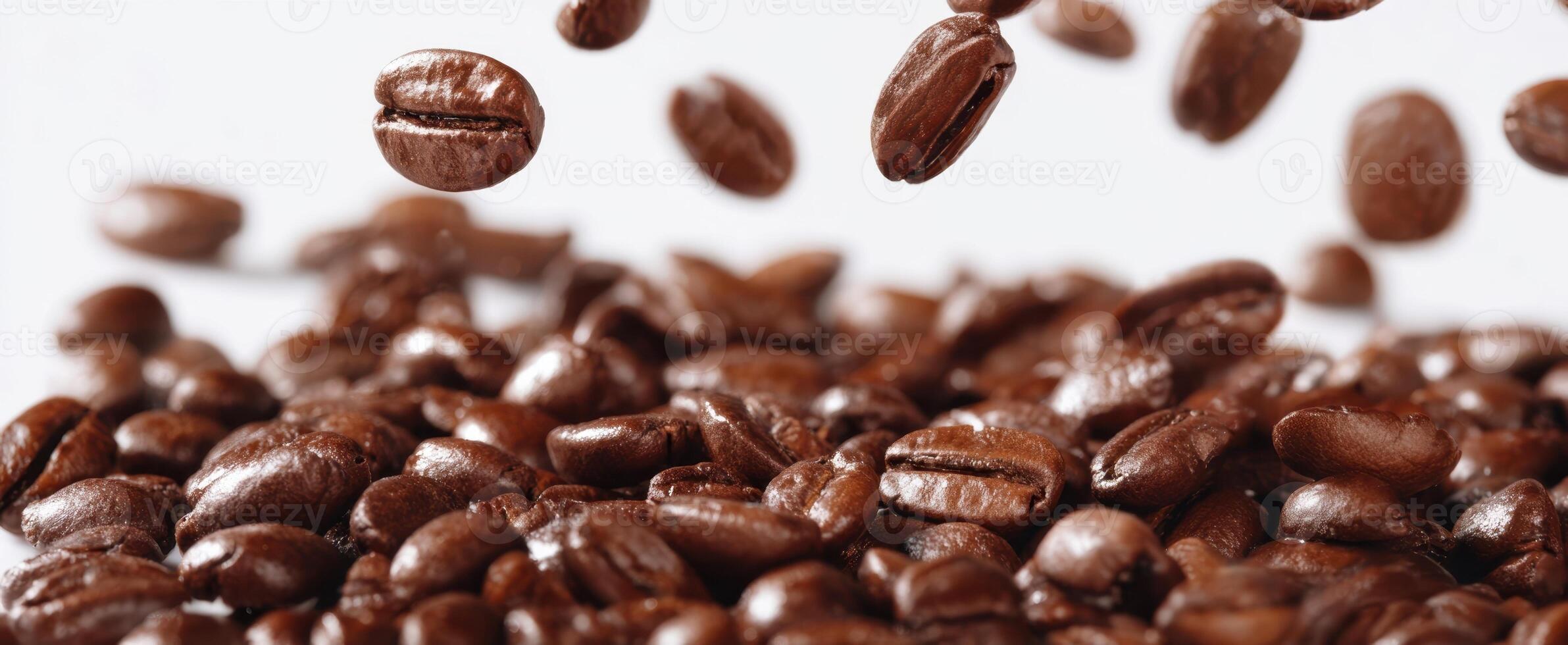 The exquisite flying coffee beans captured in rich detail. photo