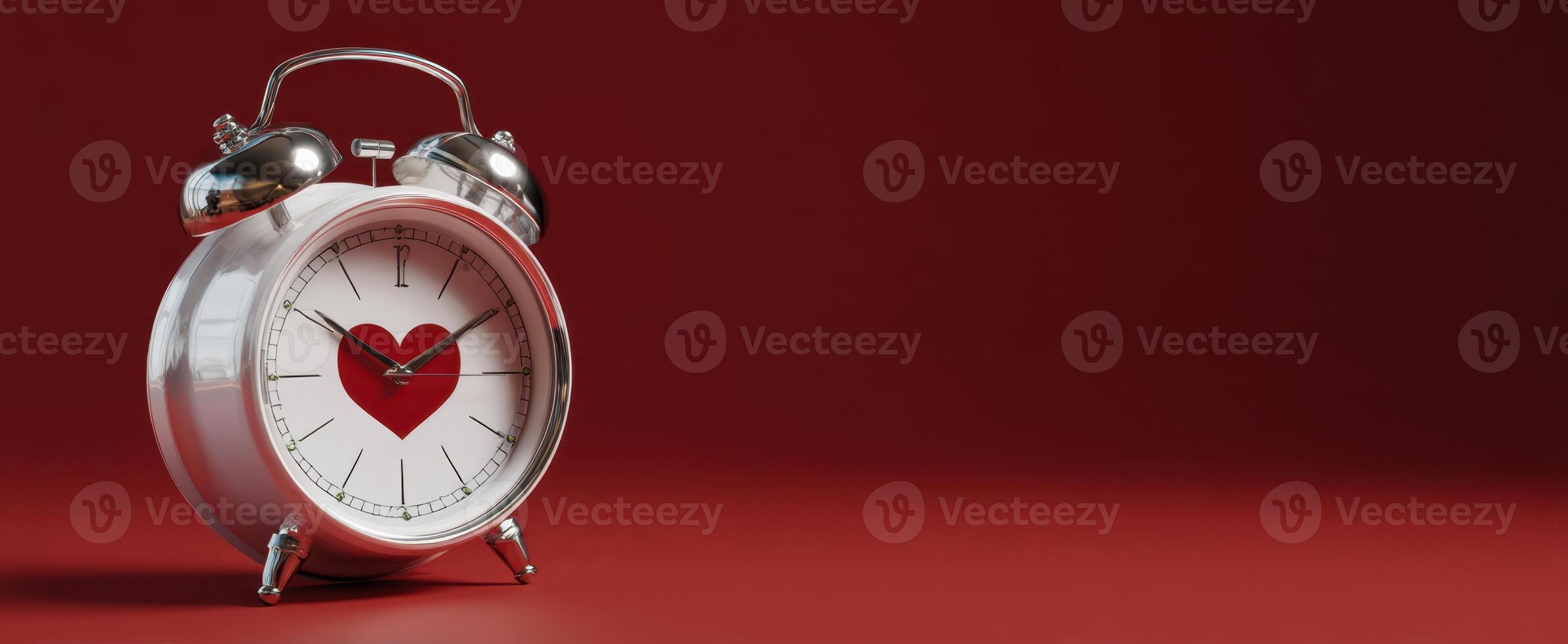 The charming alarm clock representing love with a heart design on the dial. photo