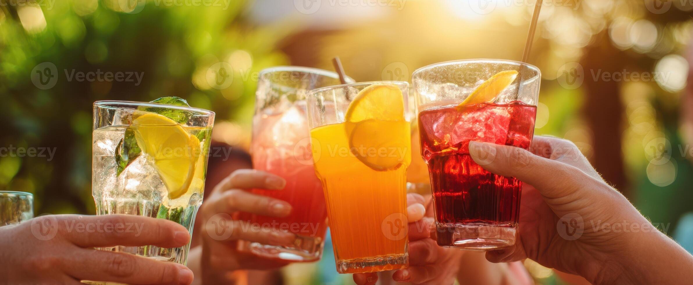 The Vibrant Celebration of Colorful Drinks at Sunset with Friends photo