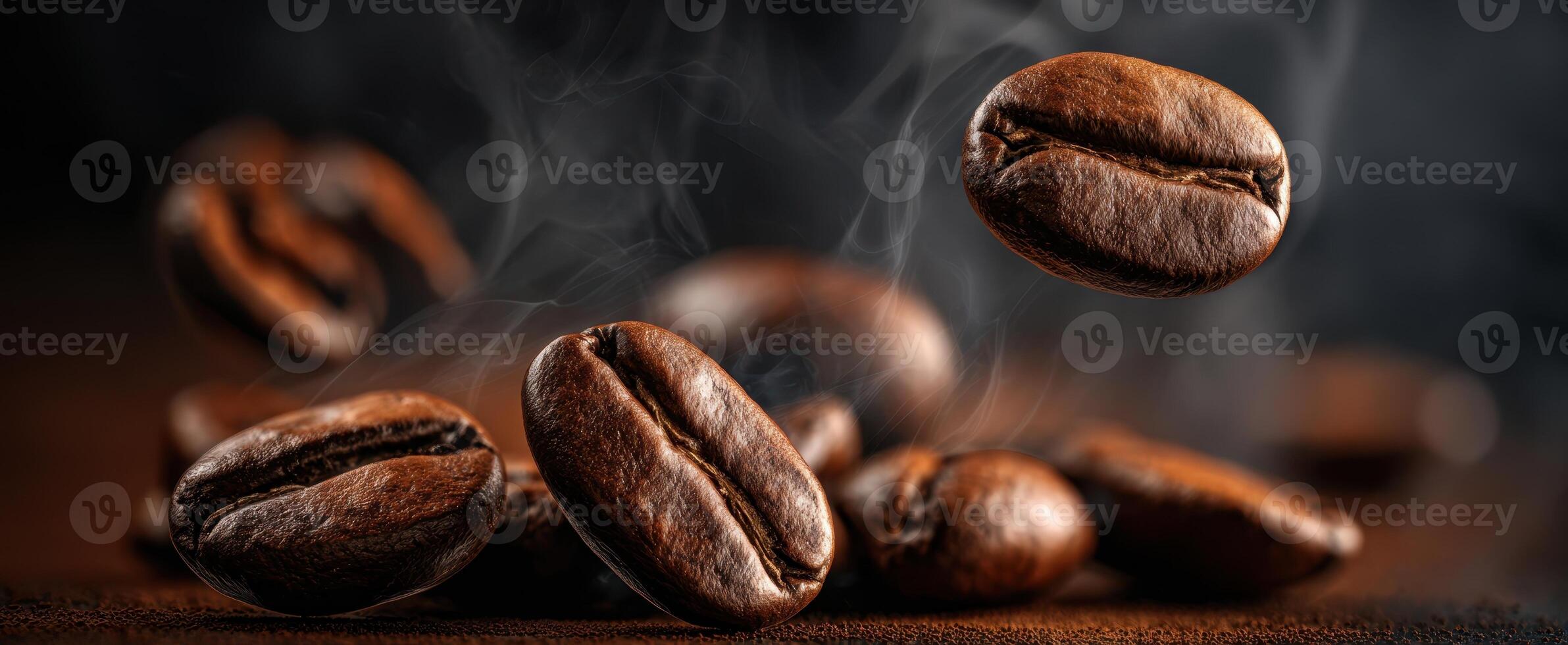 The captivating dance of coffee beans floating in aromatic steam. photo