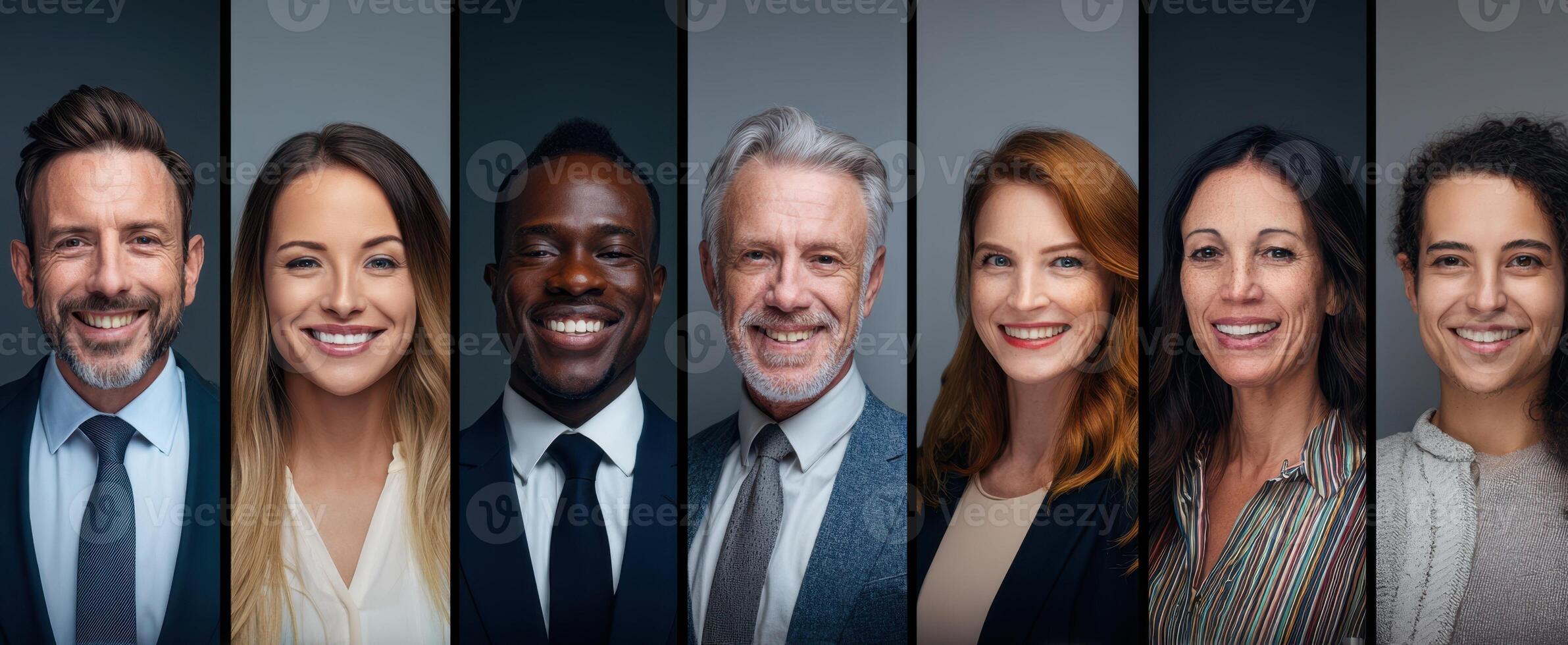 The diverse group of professionals showcasing confidence and collaboration in a modern setting. photo