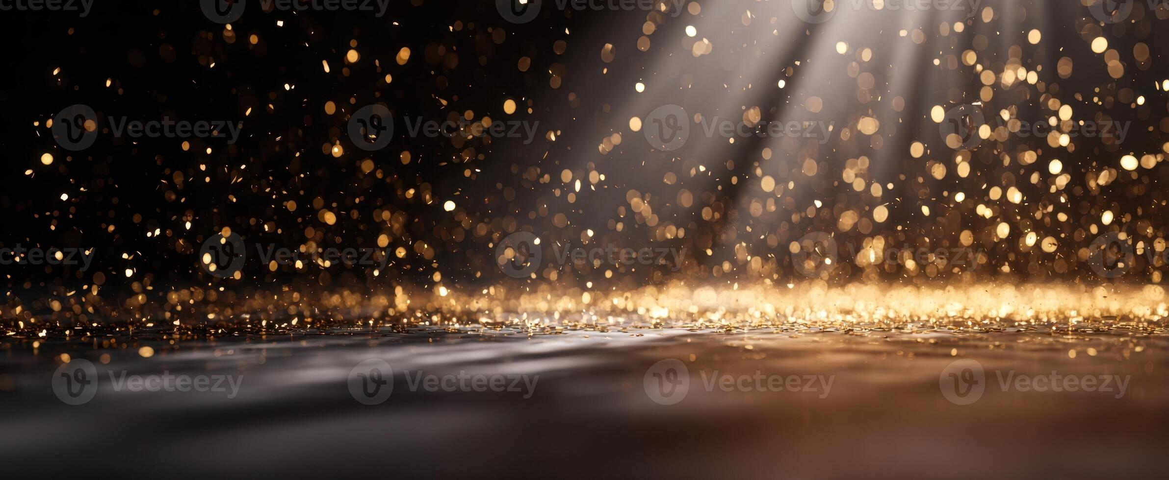 The shimmering glow of golden particles in a dramatic light setting photo