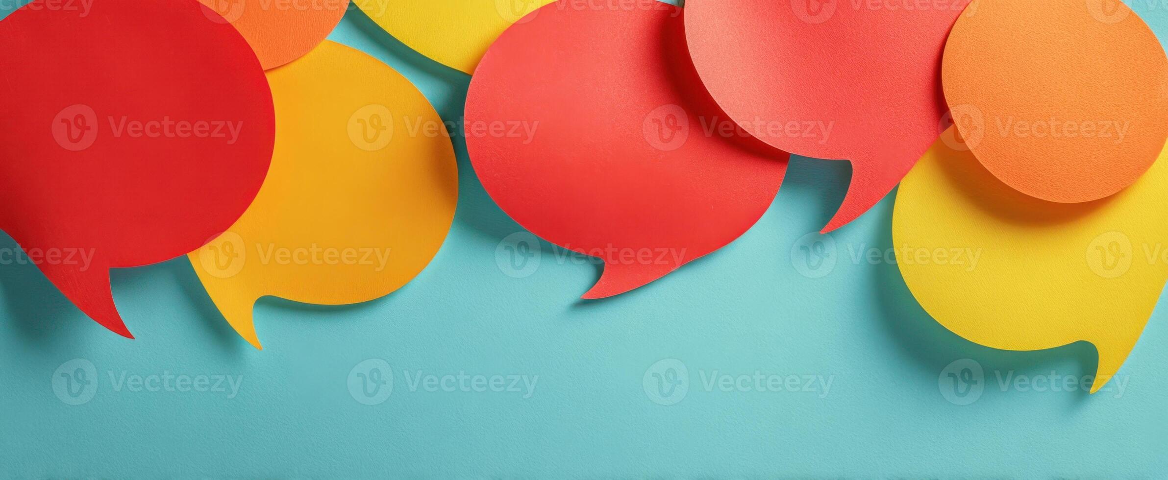 The vibrant speech bubbles creating a lively and colorful communication backdrop. photo