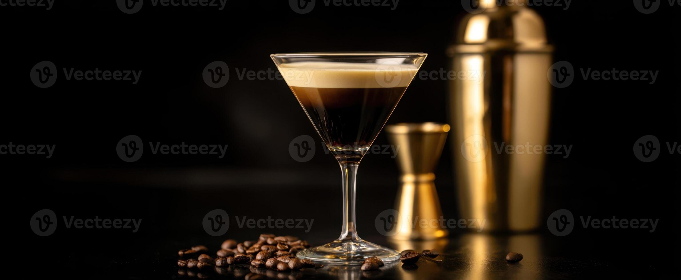 The elegant cocktail with intricate layers of espresso served in a martini glass. photo