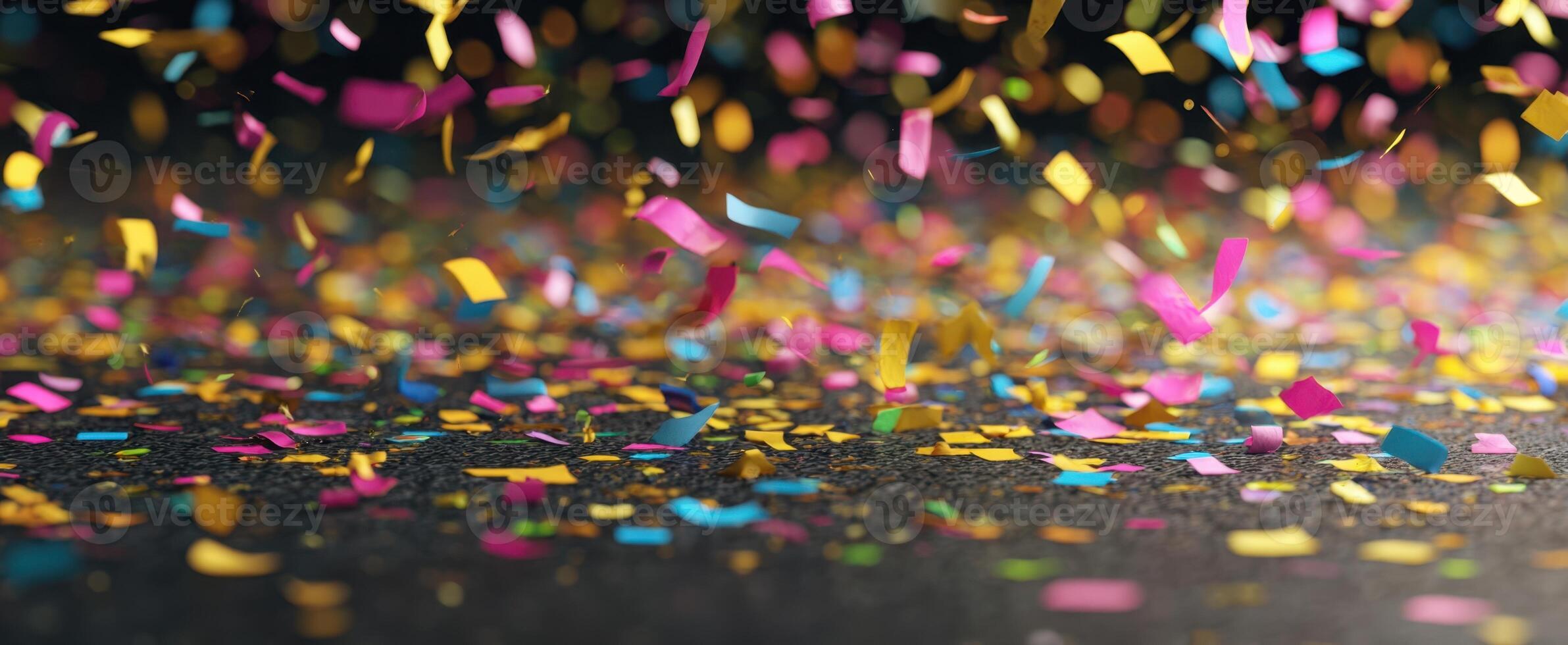 The colorful confetti falling onto a celebratory surface during a lively event. photo