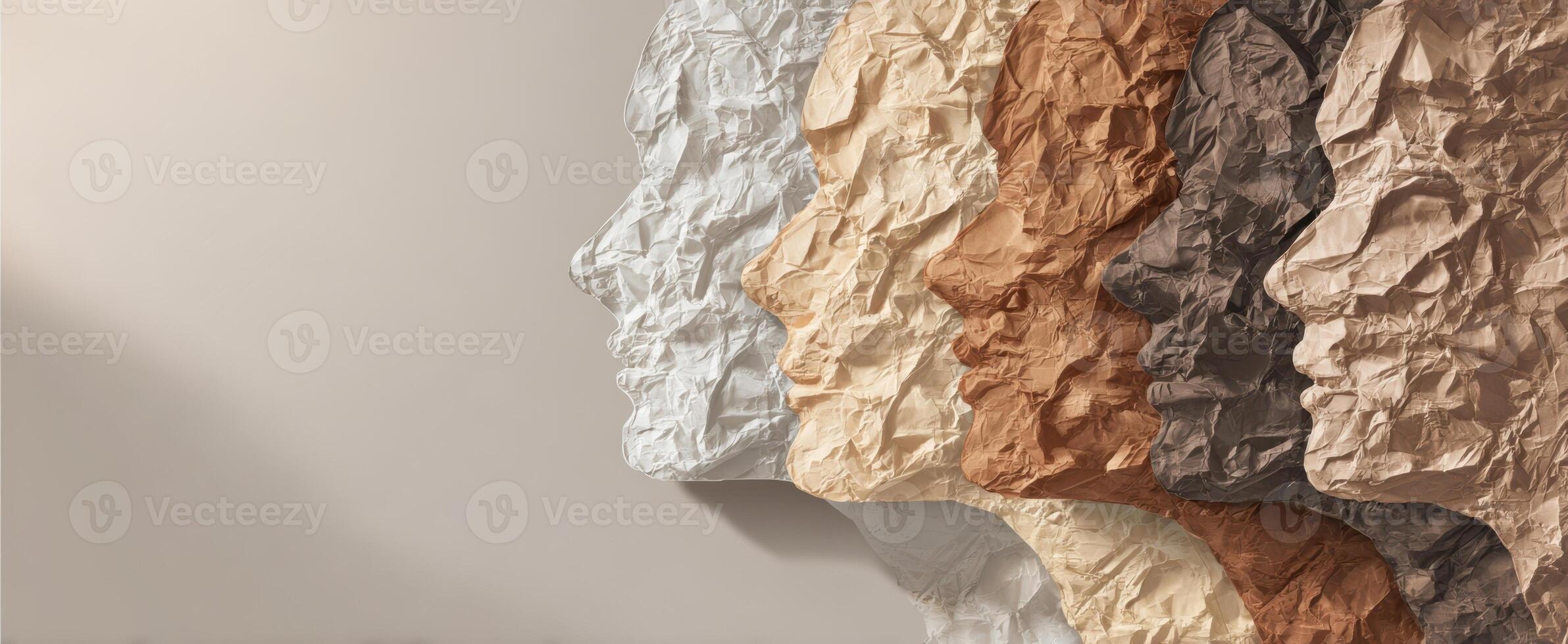 The intricate paper faces reveal a striking blend of textures and colors. photo