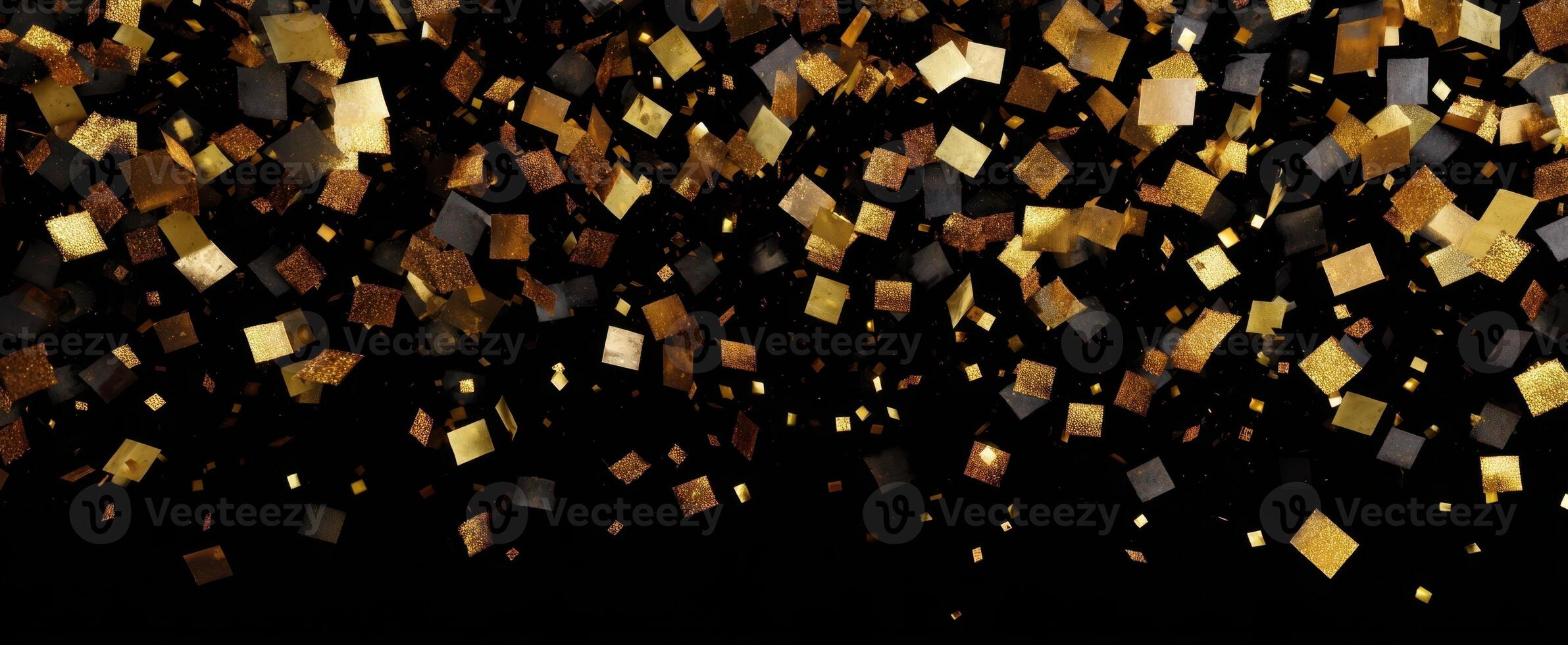 The shimmering gold confetti creating a vibrant festive atmosphere on a black background photo