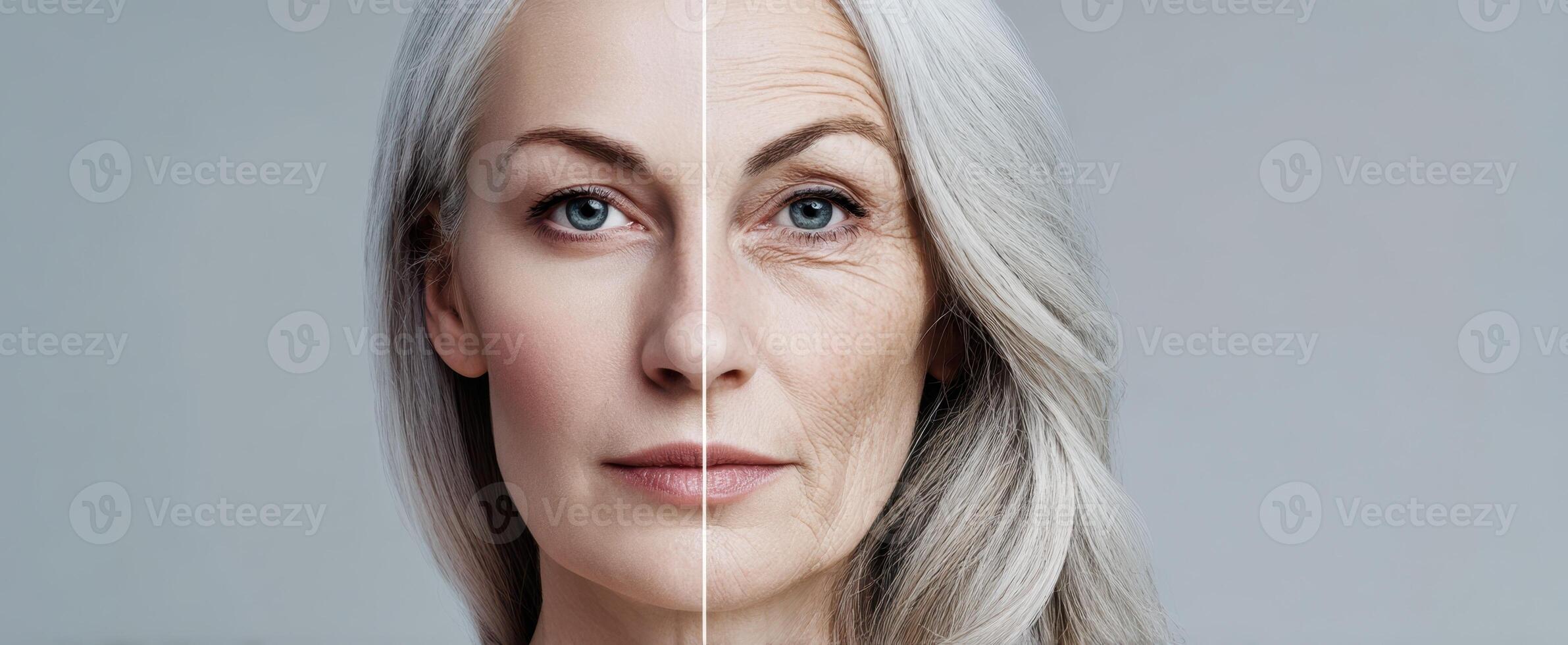 The striking comparison of aging and youthfulness in a woman's portrait. photo