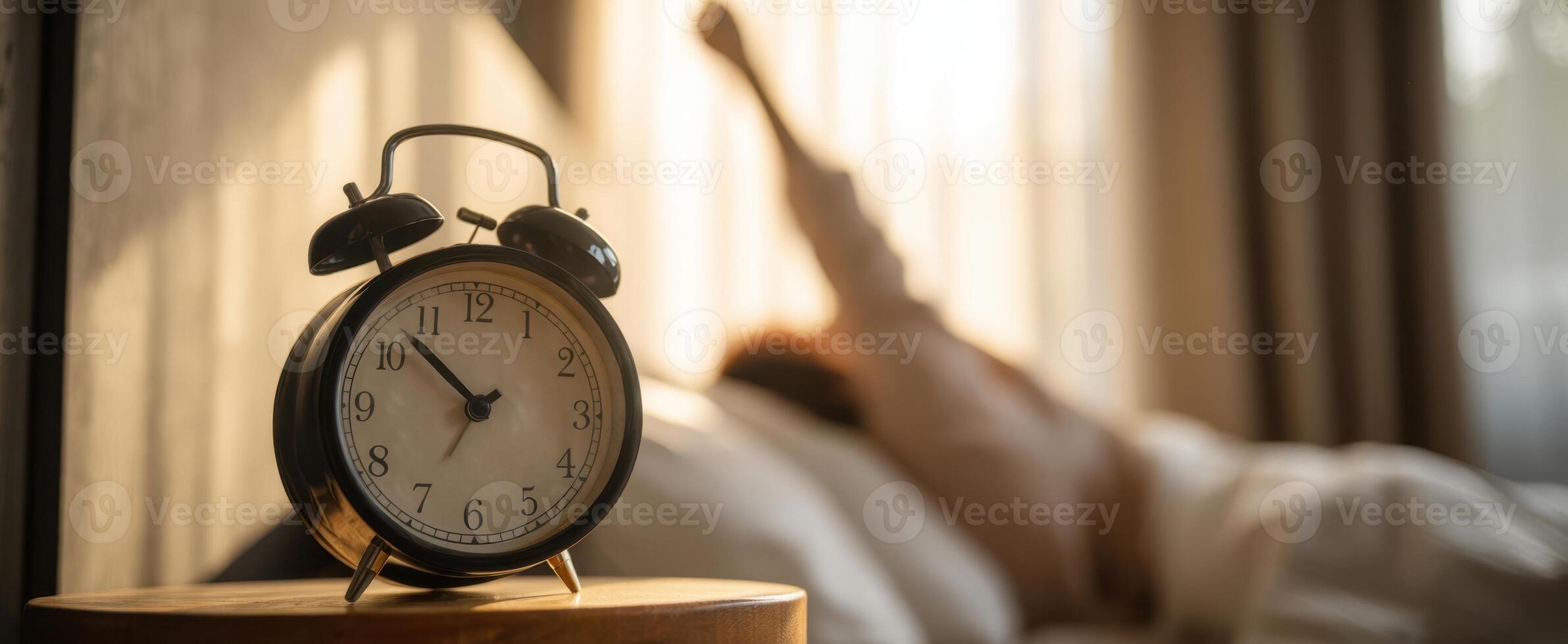 The alarm clock marking the start of a new day in a cozy bedroom. photo
