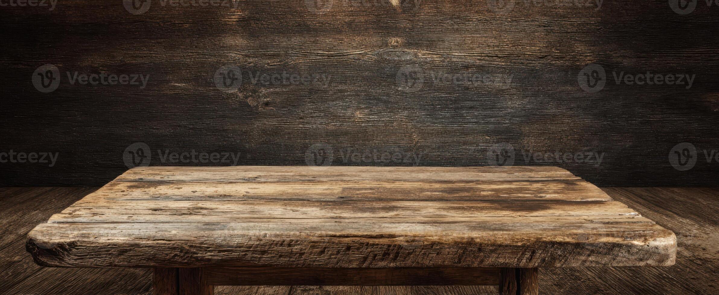 The rustic wooden table showcasing natural beauty and craftsmanship. photo