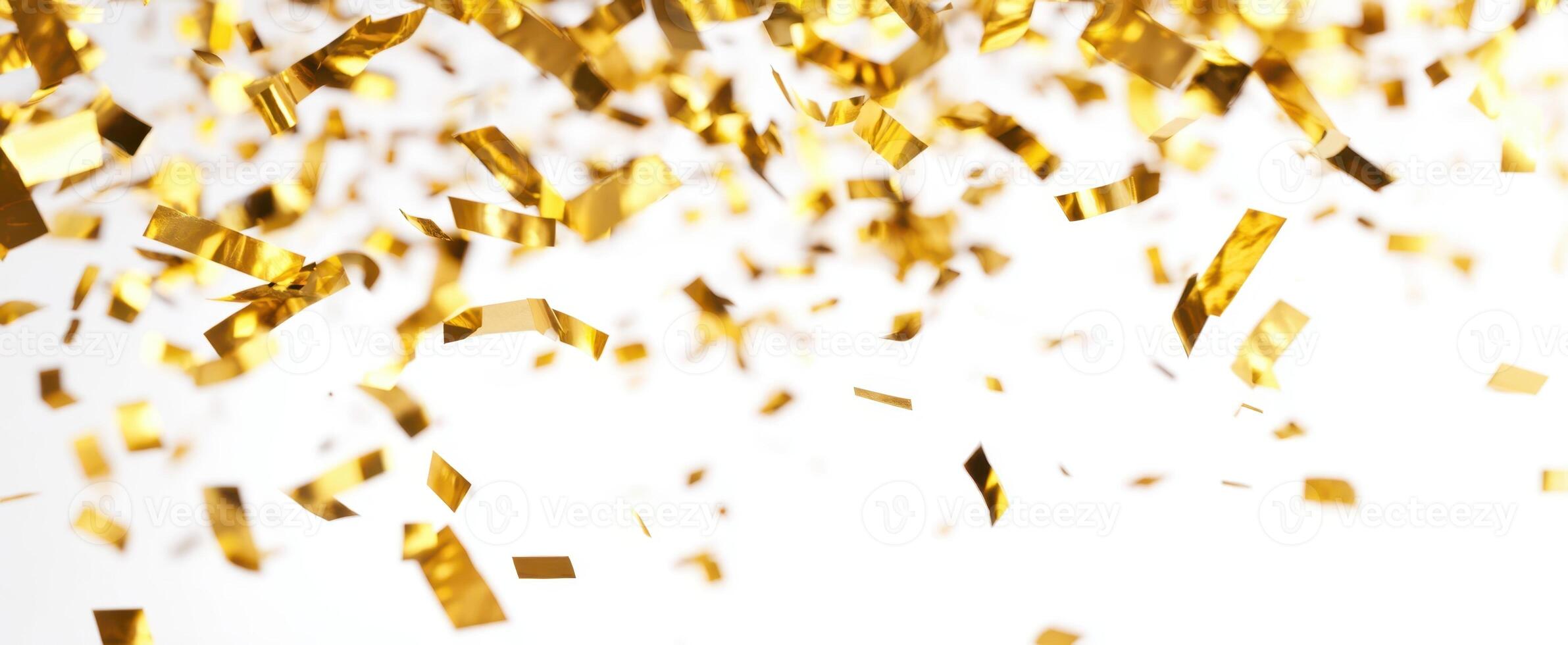 The golden confetti raining down on a bright celebratory background. photo