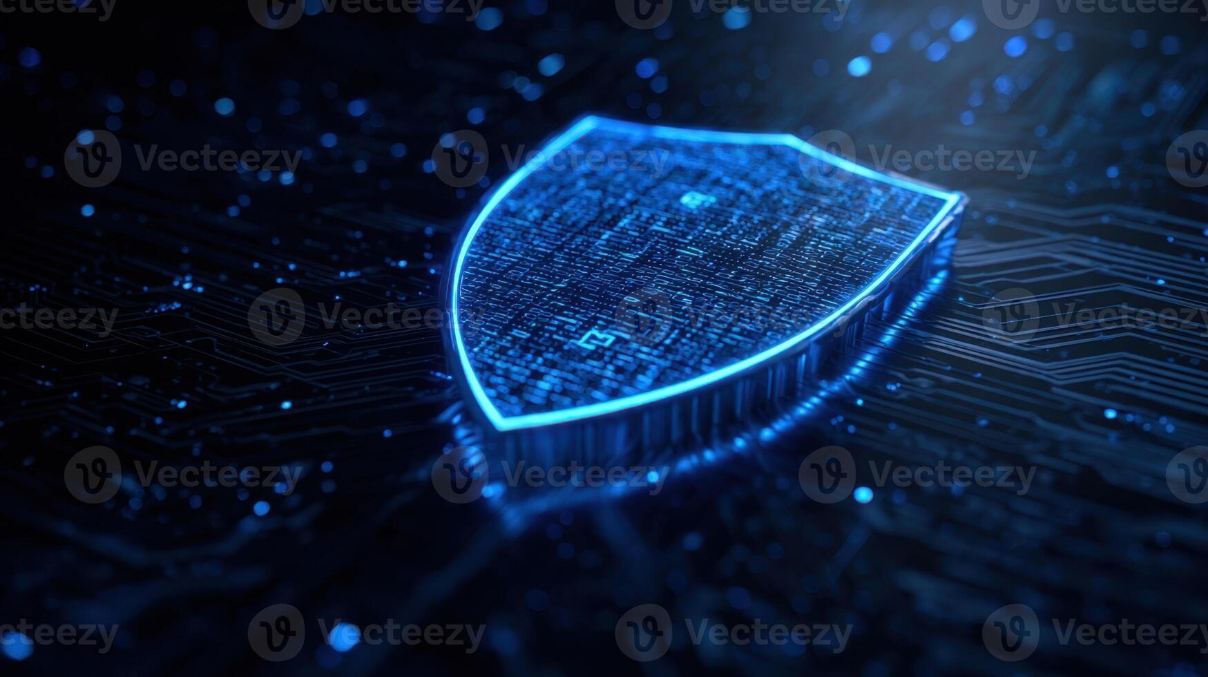 The digital shield representing advanced cybersecurity in a futuristic design. photo