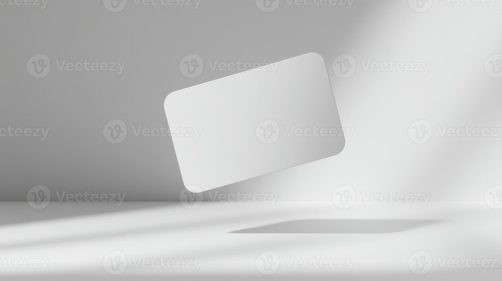 The floating blank card on a minimalist background with soft shadows. photo