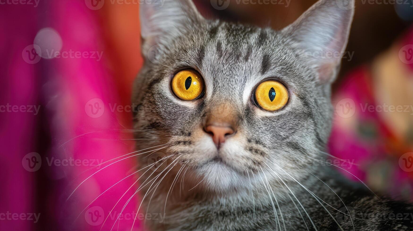 The charming cat with striking yellow eyes and an adorable expression. photo