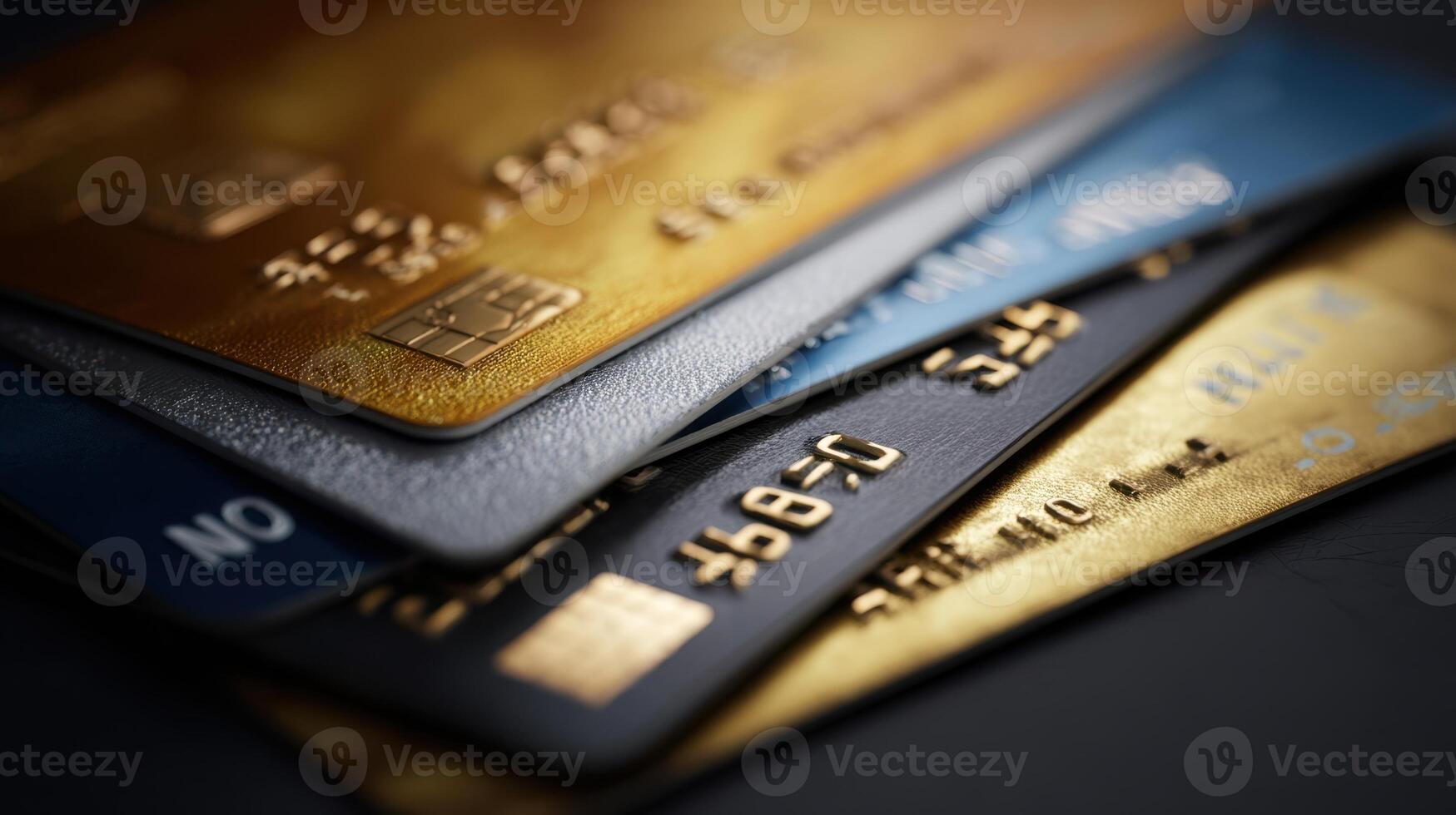 The collection of metallic credit cards showcasing modern payment methods. photo
