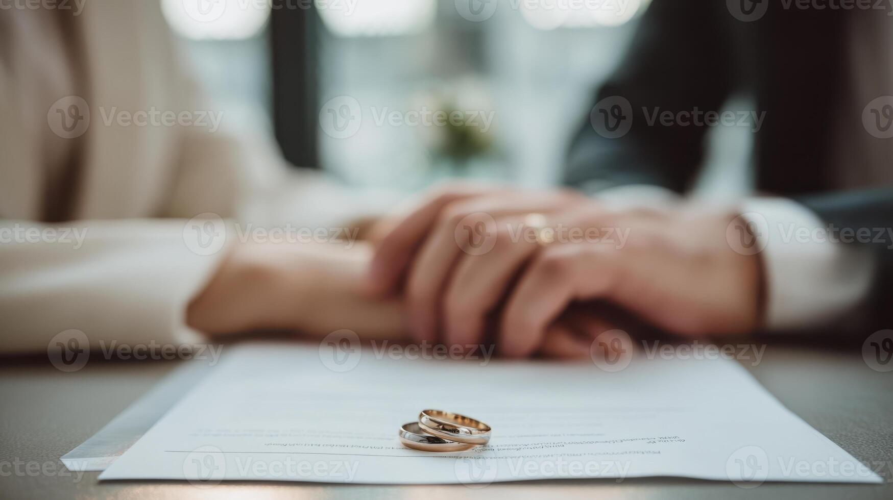 The Couple Celebrating Their Commitment with Wedding Rings and a Signed Agreement photo