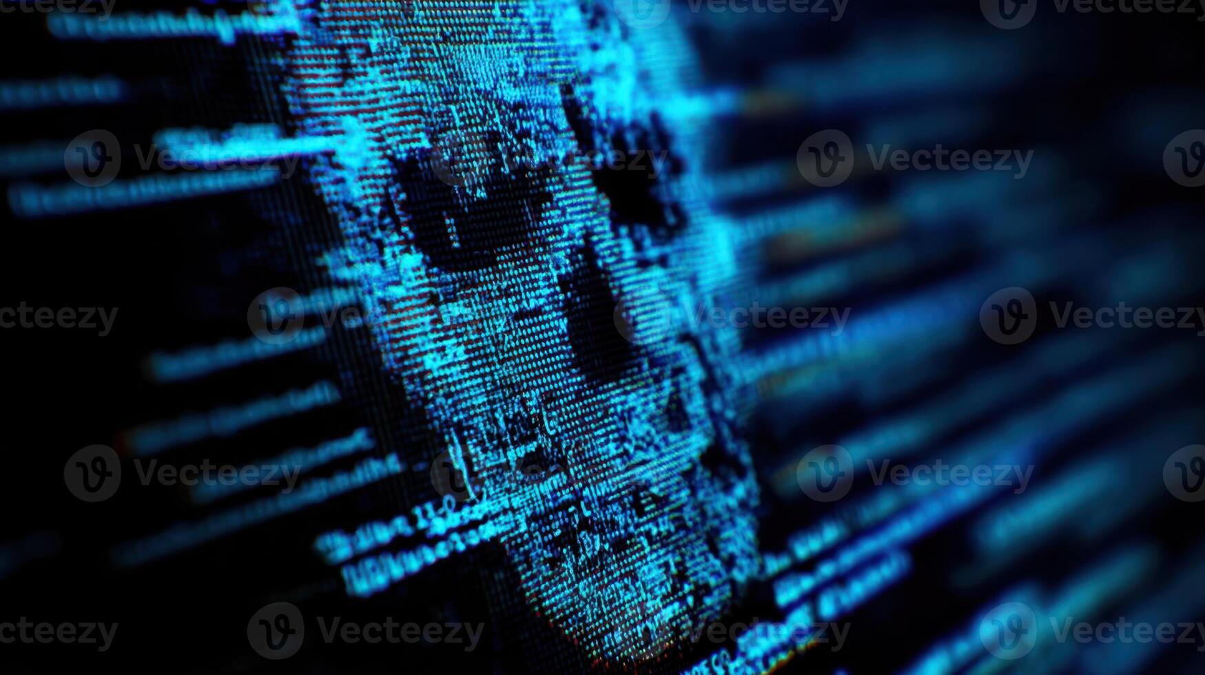 The digital skull emerging from an abstract technology background. photo