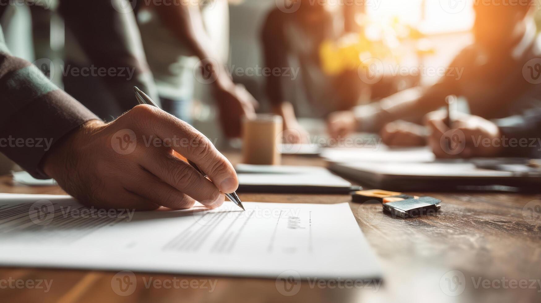 The process of signing important documents during a collaborative business meeting photo