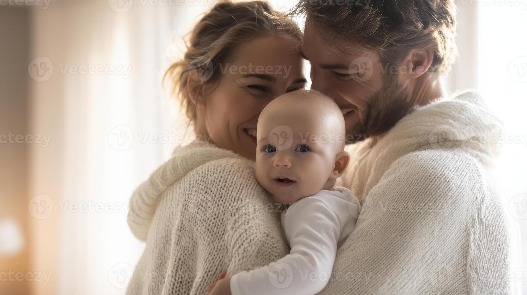 The loving family embracing their precious baby in a cozy setting. photo