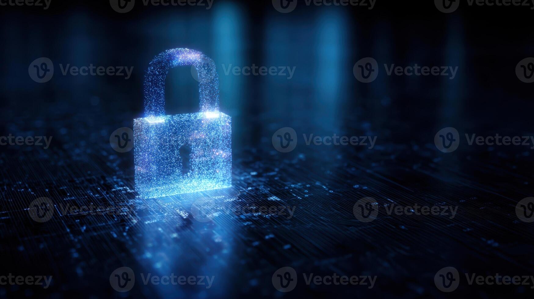 The glowing digital padlock representing modern cybersecurity and data protection. photo