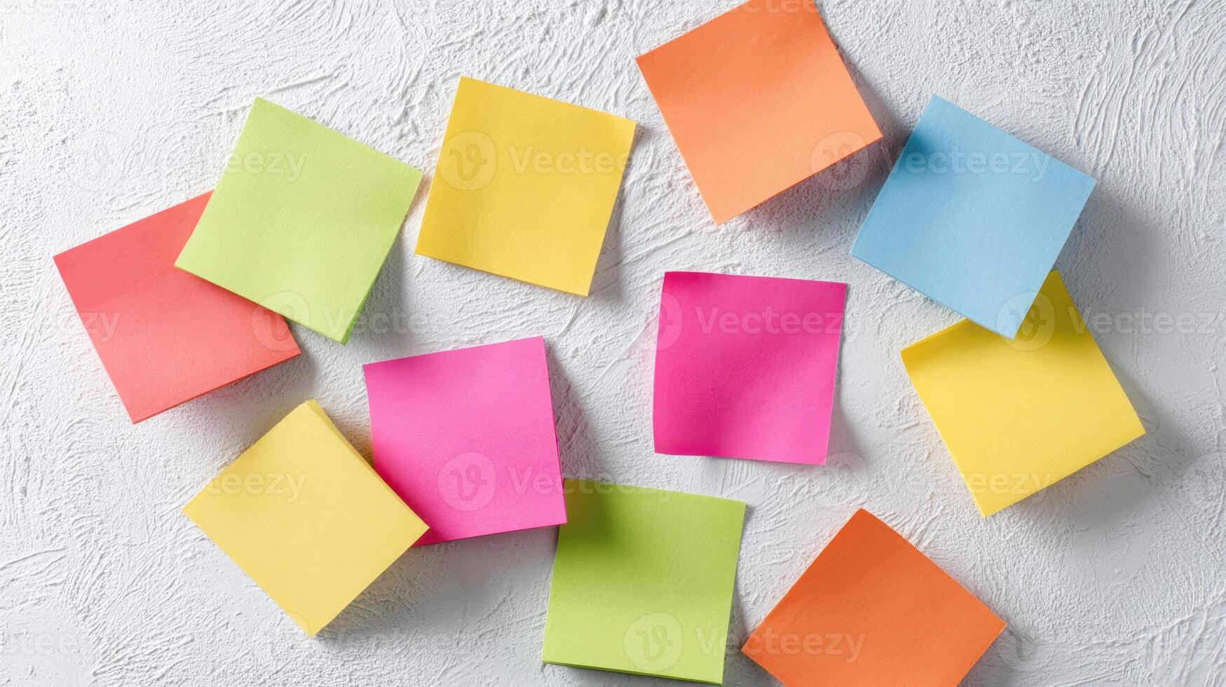 The colorful arrangement of sticky notes for creative brainstorming sessions. photo
