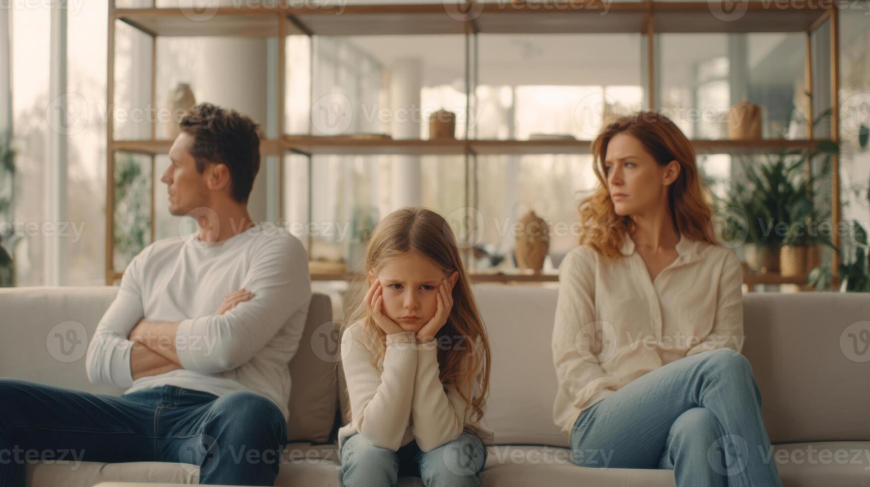 The young girl reflects on the emotional disconnect between her parents during a tense moment. photo
