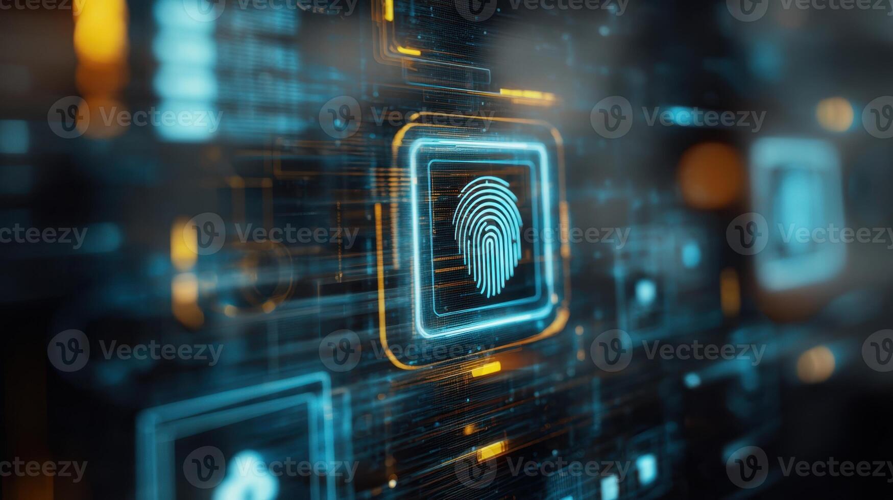 The Digital Fingerprint on a High-Tech Cyber Interface for Security Solutions photo