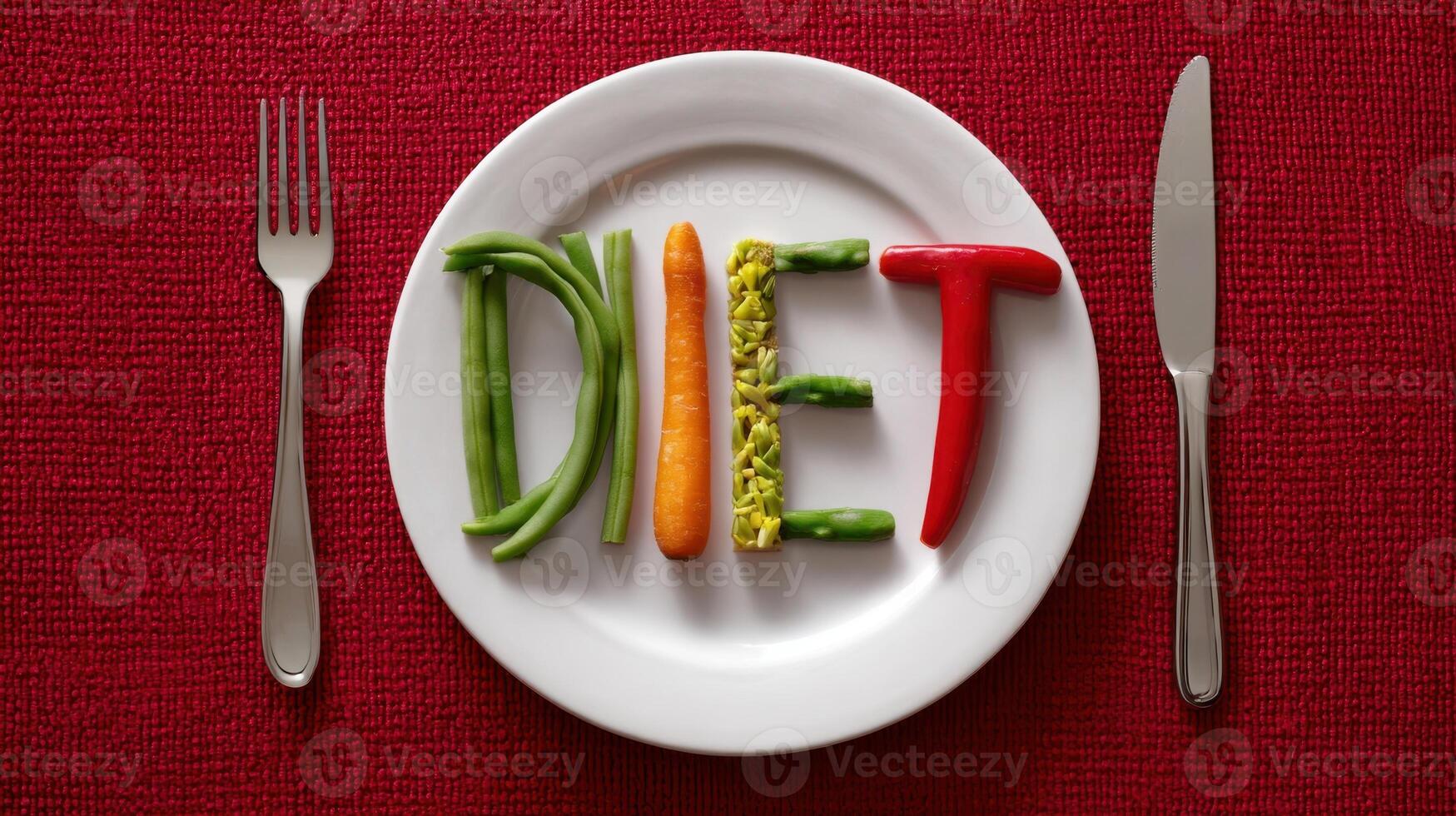 The Creative Arrangement of Vegetables Creating the Word 'DIET' on a Plate photo