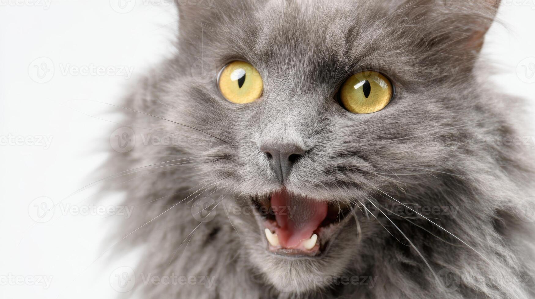 The adorable gray cat showcasing a lively and charming expression. photo