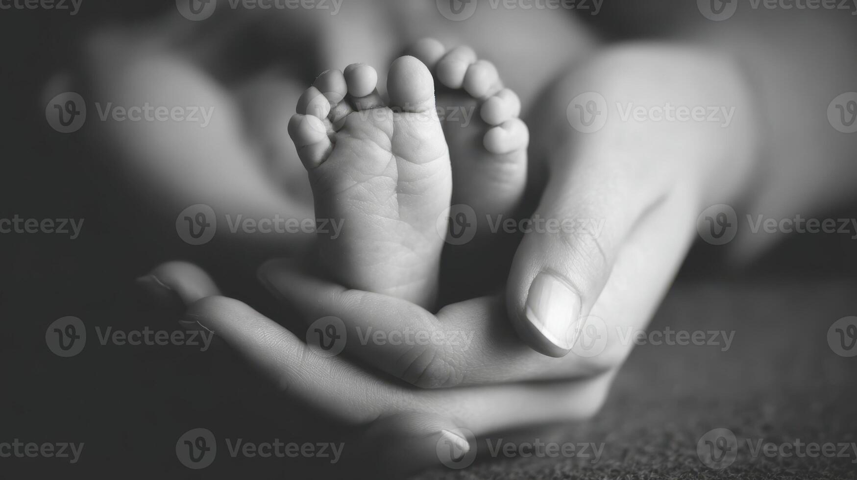 The tender moment of a mother holding her baby's tiny feet. photo
