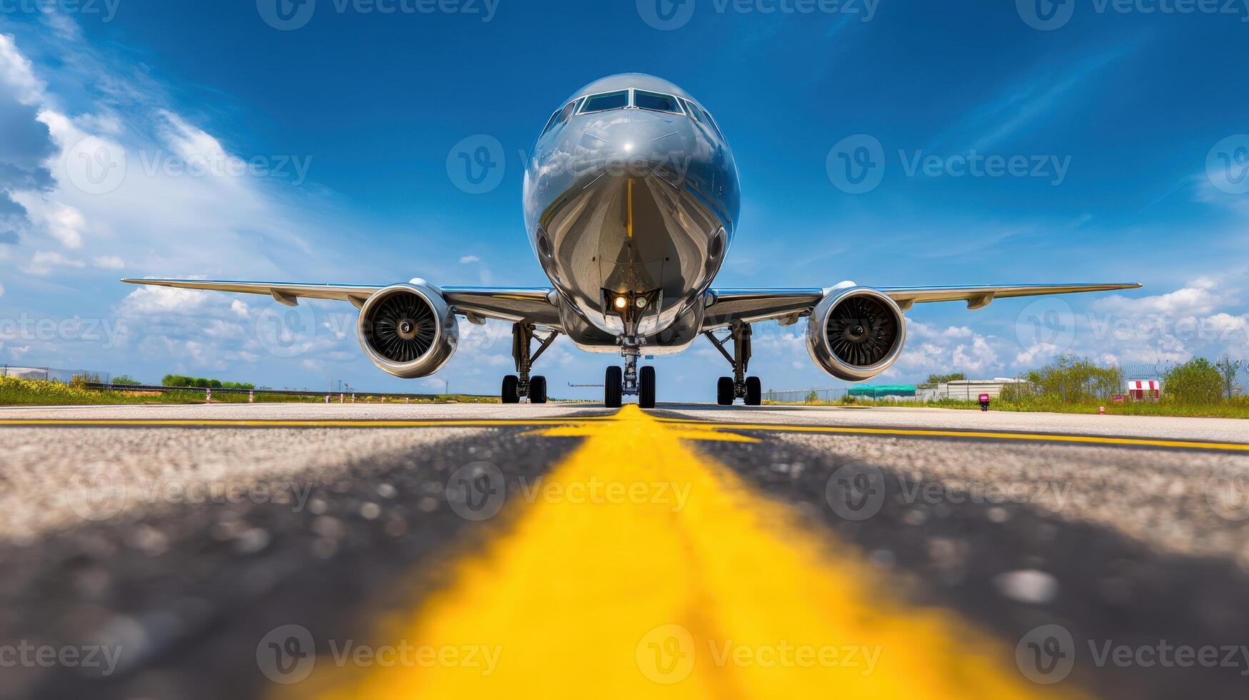 The majestic airplane captured on a sunny day at the runway. photo
