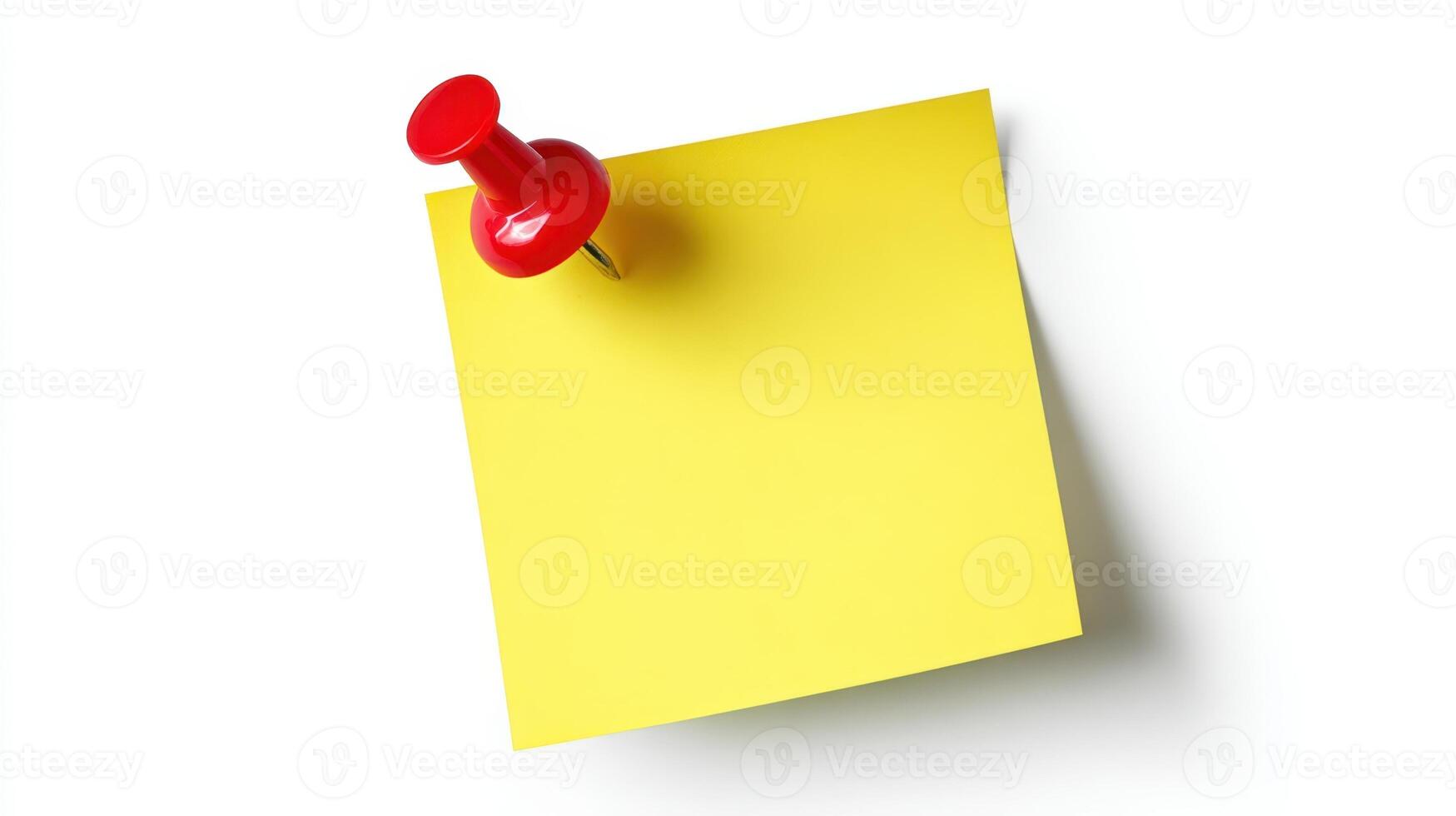 The vibrant yellow sticky note with a red pin for reminders and messages. photo