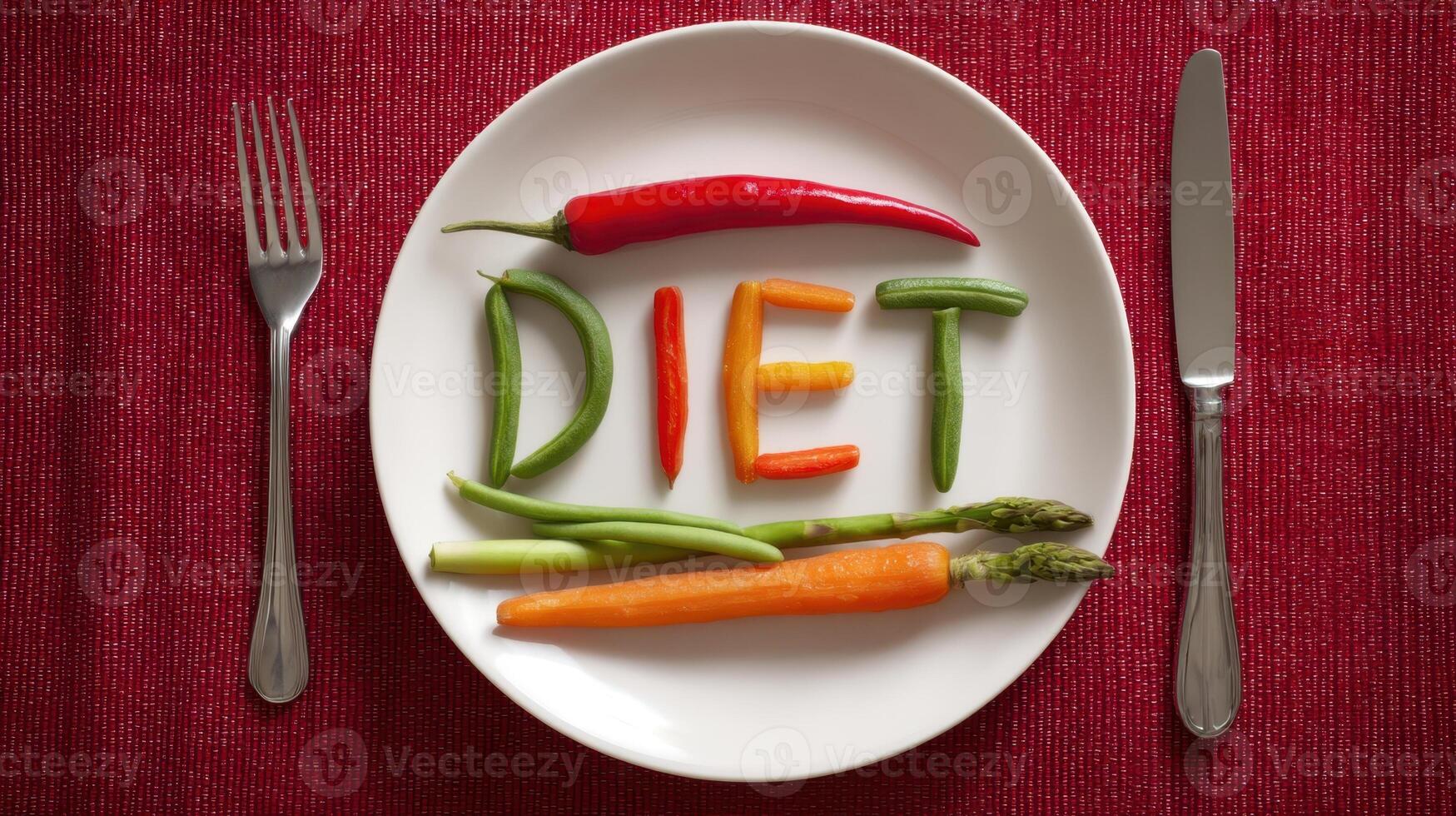 The Creative Vegetable Arrangement Spelling Out 'DIET' on a Plate photo