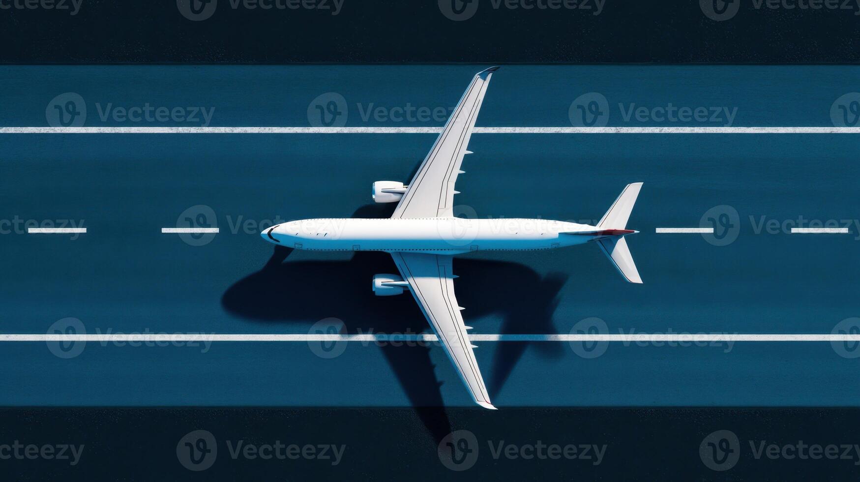 The airplane soaring above a runway in a striking aerial perspective. photo