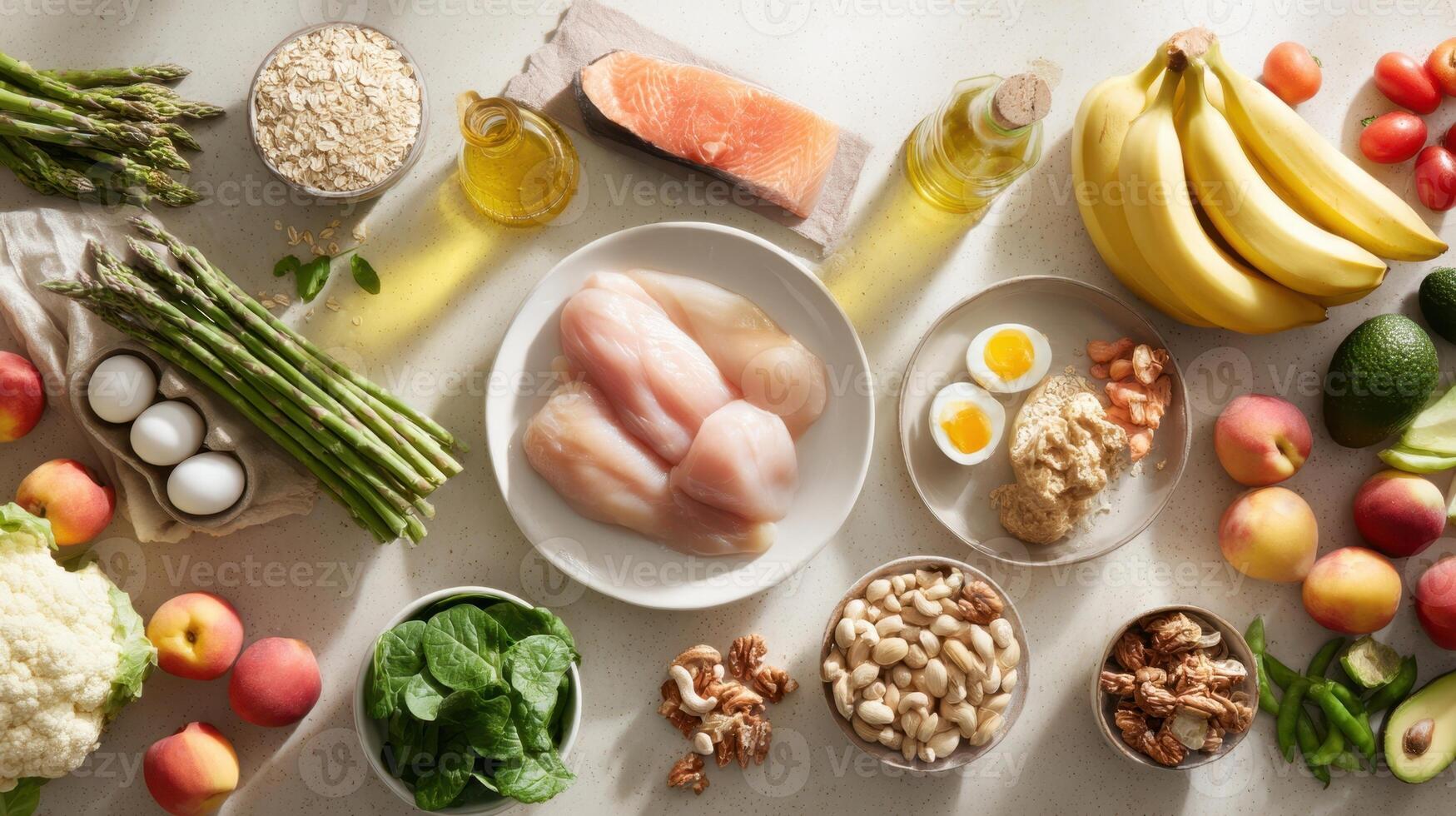 The colorful array of fresh ingredients for a healthy meal preparation photo