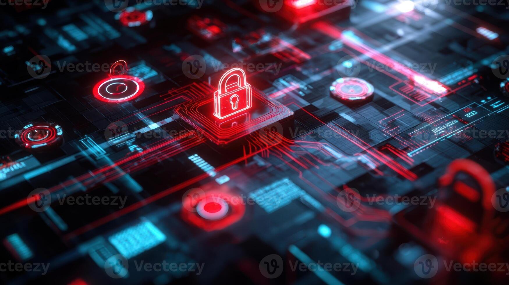 The Digital Lock Symbolizing Cybersecurity in a High-Tech Environment. photo