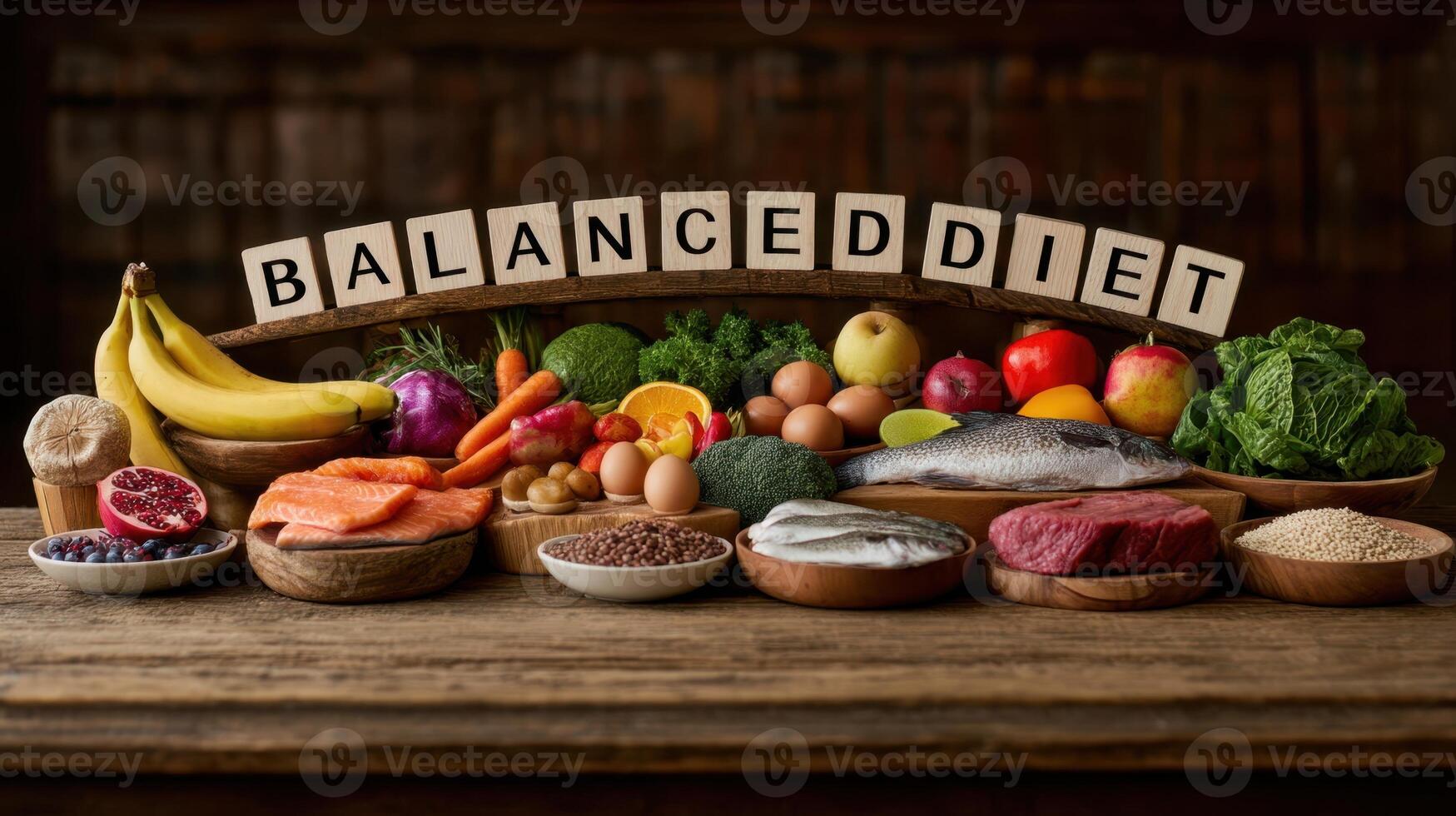 The Balanced Diet Display Featuring Fresh Ingredients and Healthy Options photo