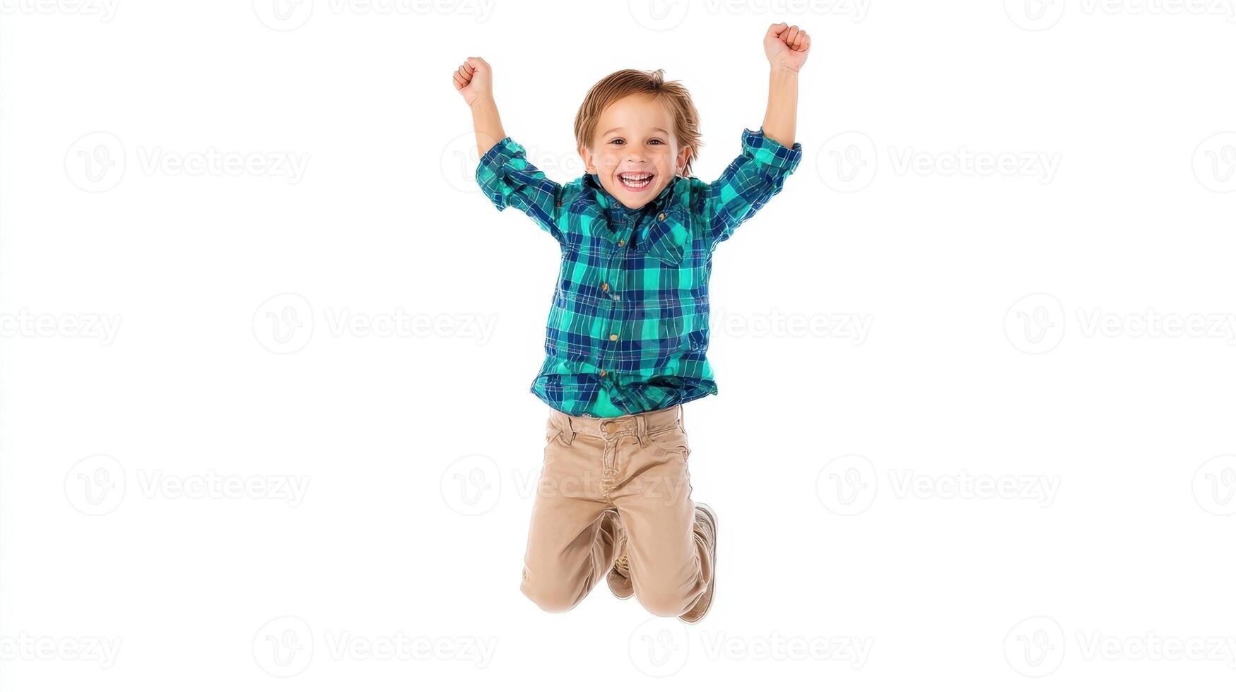 The joyful child leaping in excitement and happiness, showcasing pure joy. photo