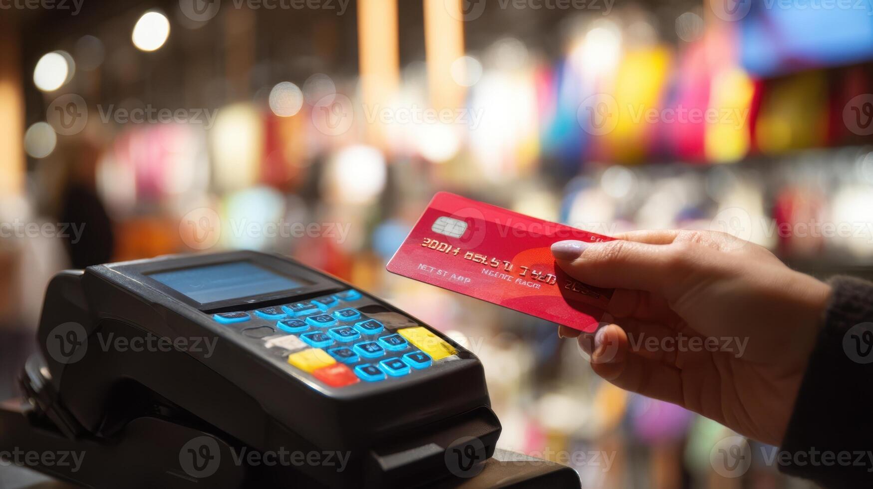 The Payment Process at a Modern Retail Checkout with a Credit Card photo