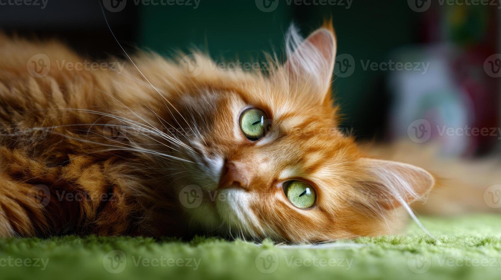 The playful feline enjoying a moment of tranquility on a soft surface. photo