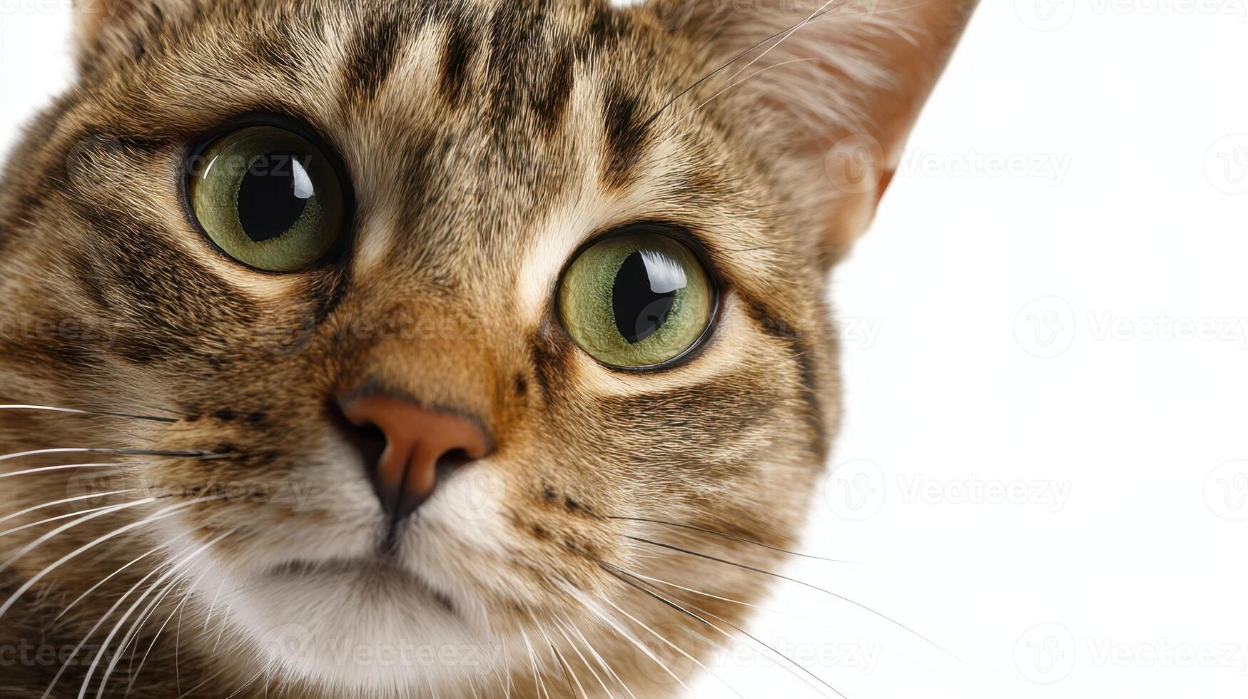 The captivating close-up of a curious tabby cat's expressive face photo