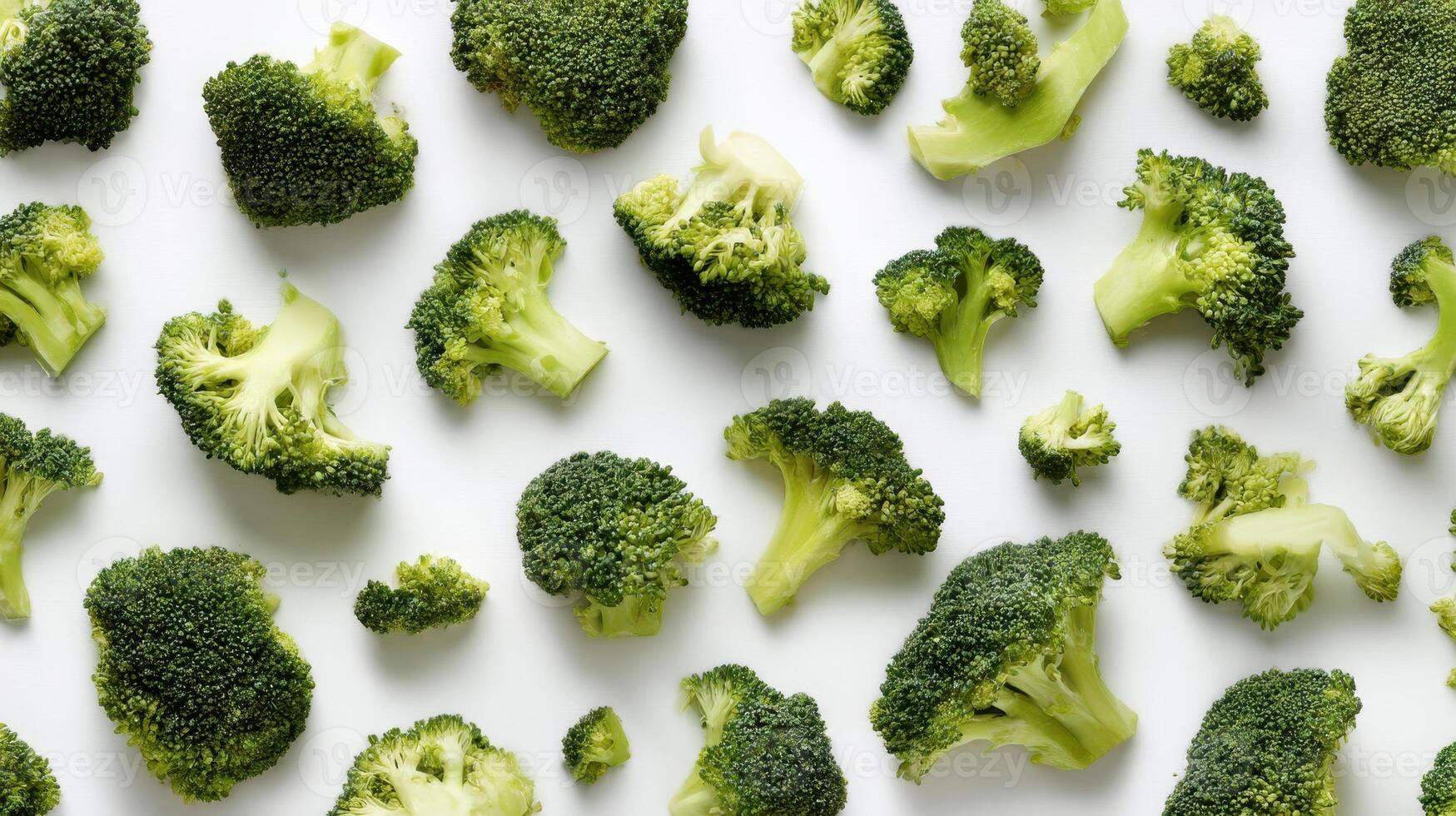 The vibrant assortment of fresh broccoli clusters on a clean background photo