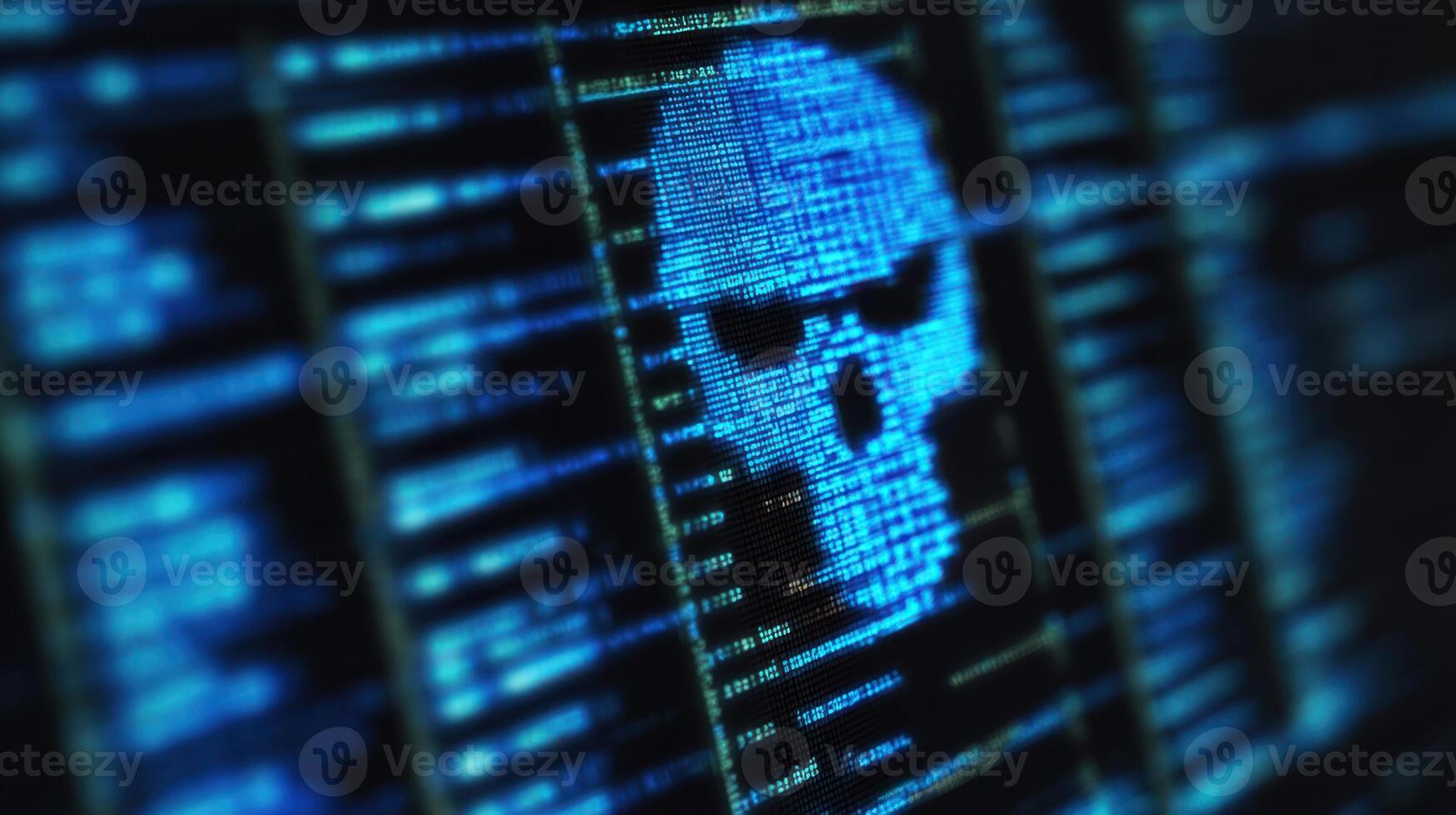 The Digital Skull Symbolizing Cybersecurity Threats in Modern Technology photo