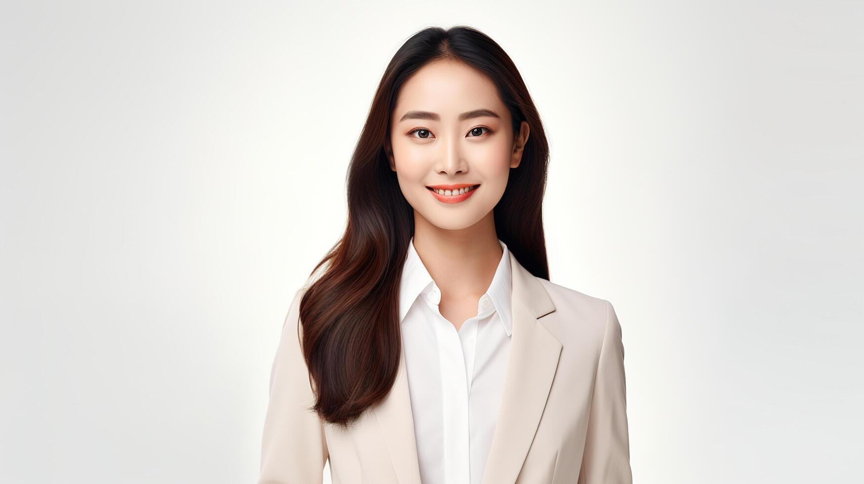 A woman in a business suit with her hands on her hips photo