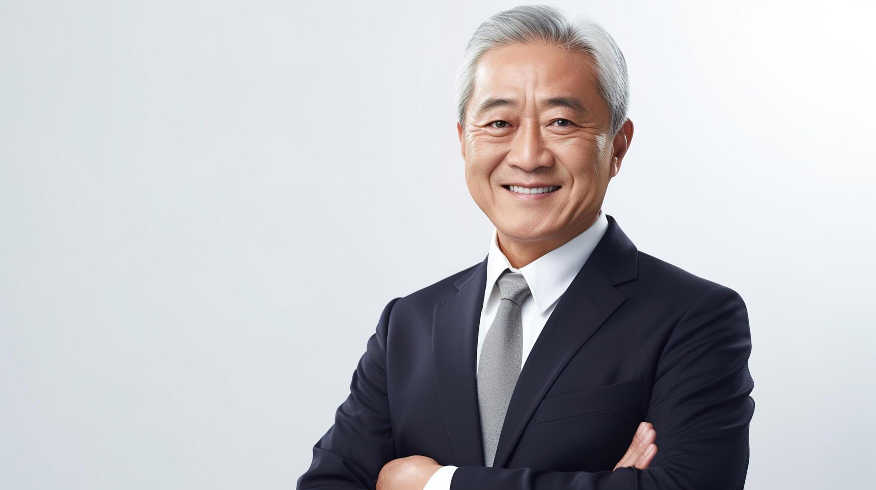 Asian business man with arms crossed on white background photo