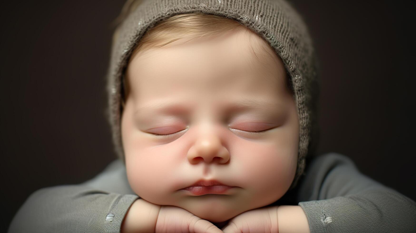 A baby sleeping with his hands on his head photo