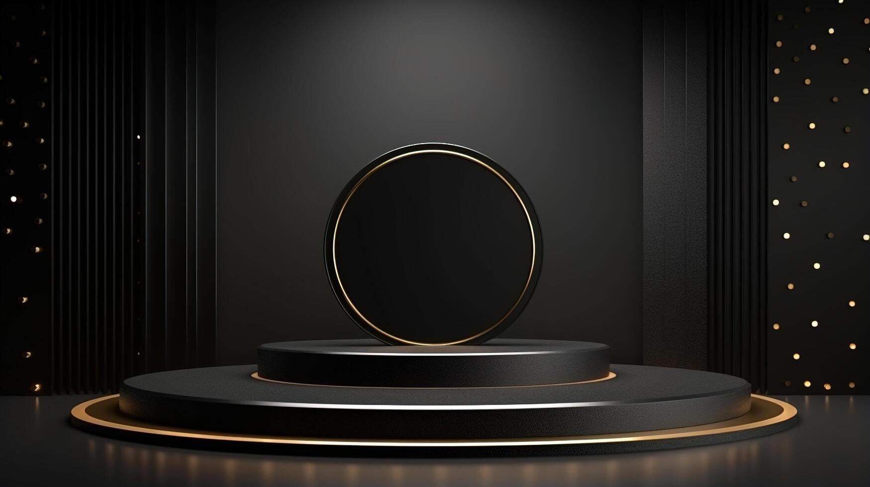 Black and gold podium with a round mirror on it photo