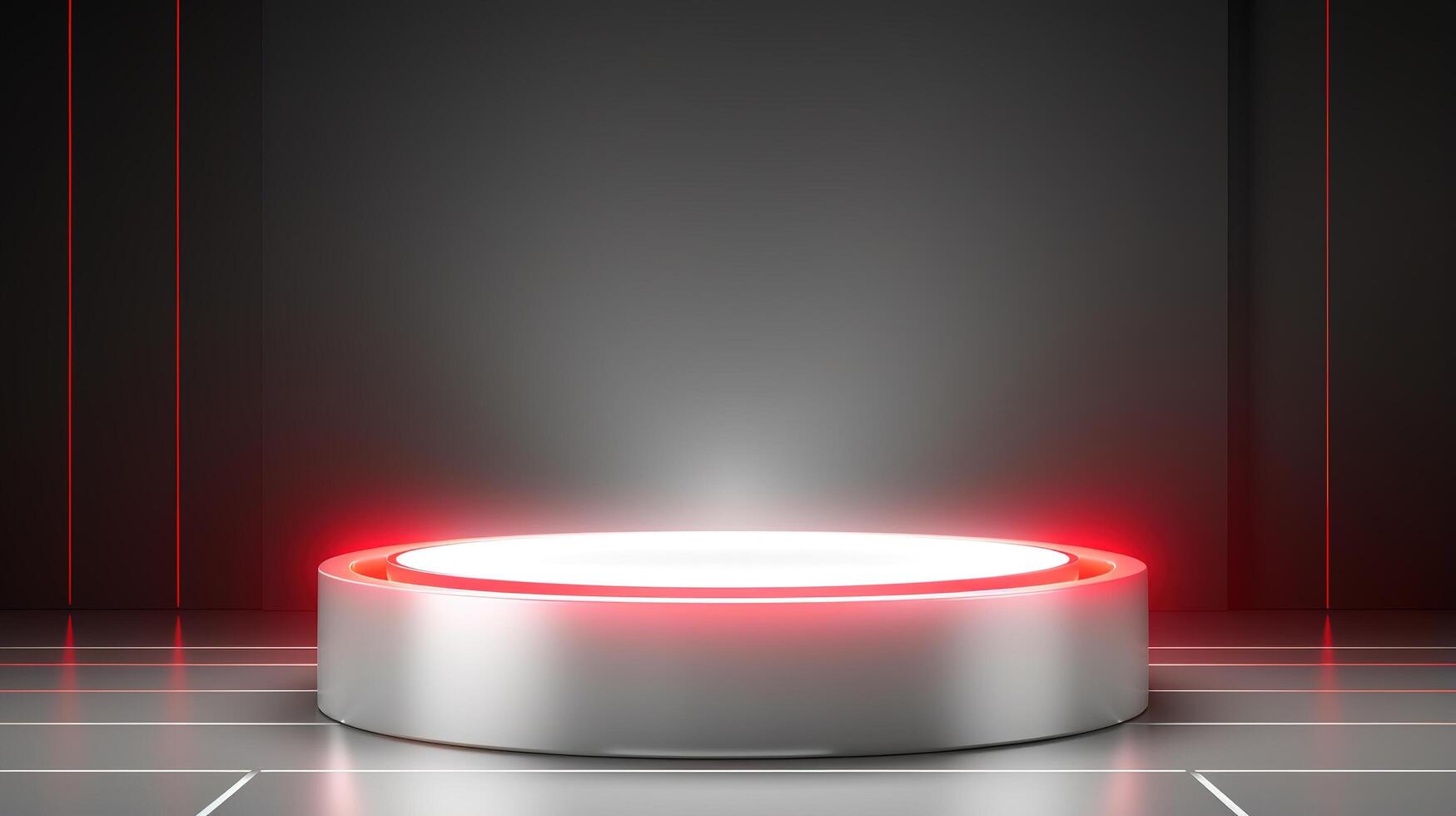 A red light on a podium with a black background photo